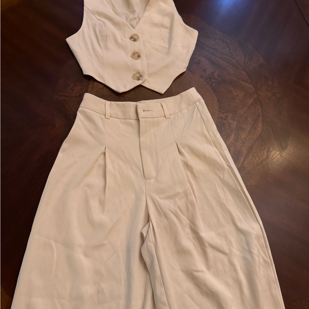 SHEIN Cream High-Rise Wide-Leg Trousers
